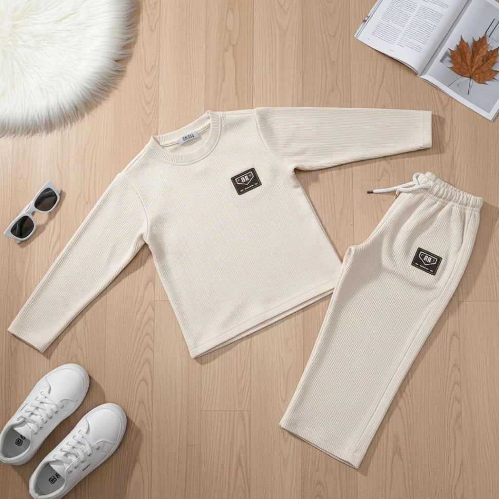 Ribbed Co-ord Set - Cream - Little Champs Pakistan