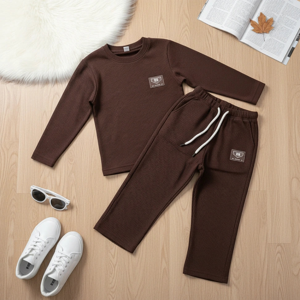 Ribbed Co-ord Set - Brown - Little Champs Pakistan