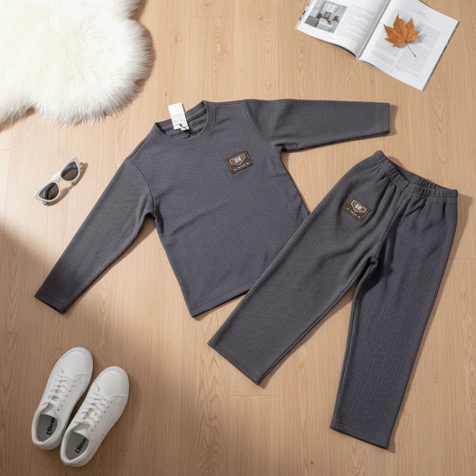 Ribbed Co-ord Set - Charcoal - Little Champs Pakistan