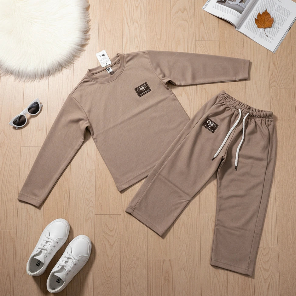 Ribbed Co-ord Set - Taupe - Little Champs Pakistan