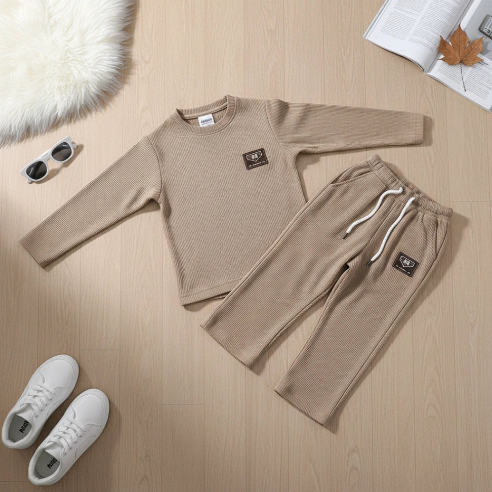 Ribbed Co-ord Set - Beige - Little Champs Pakistan