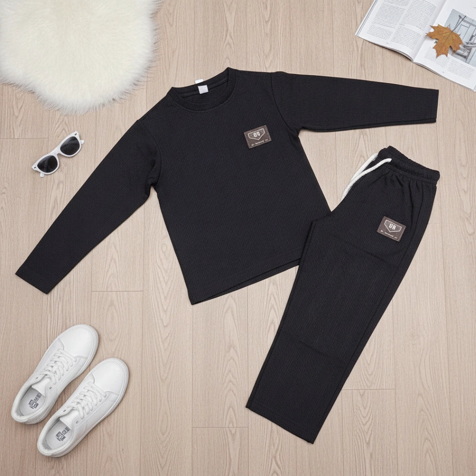 Ribbed Co-ord Set - Black - Little Champs Pakistan