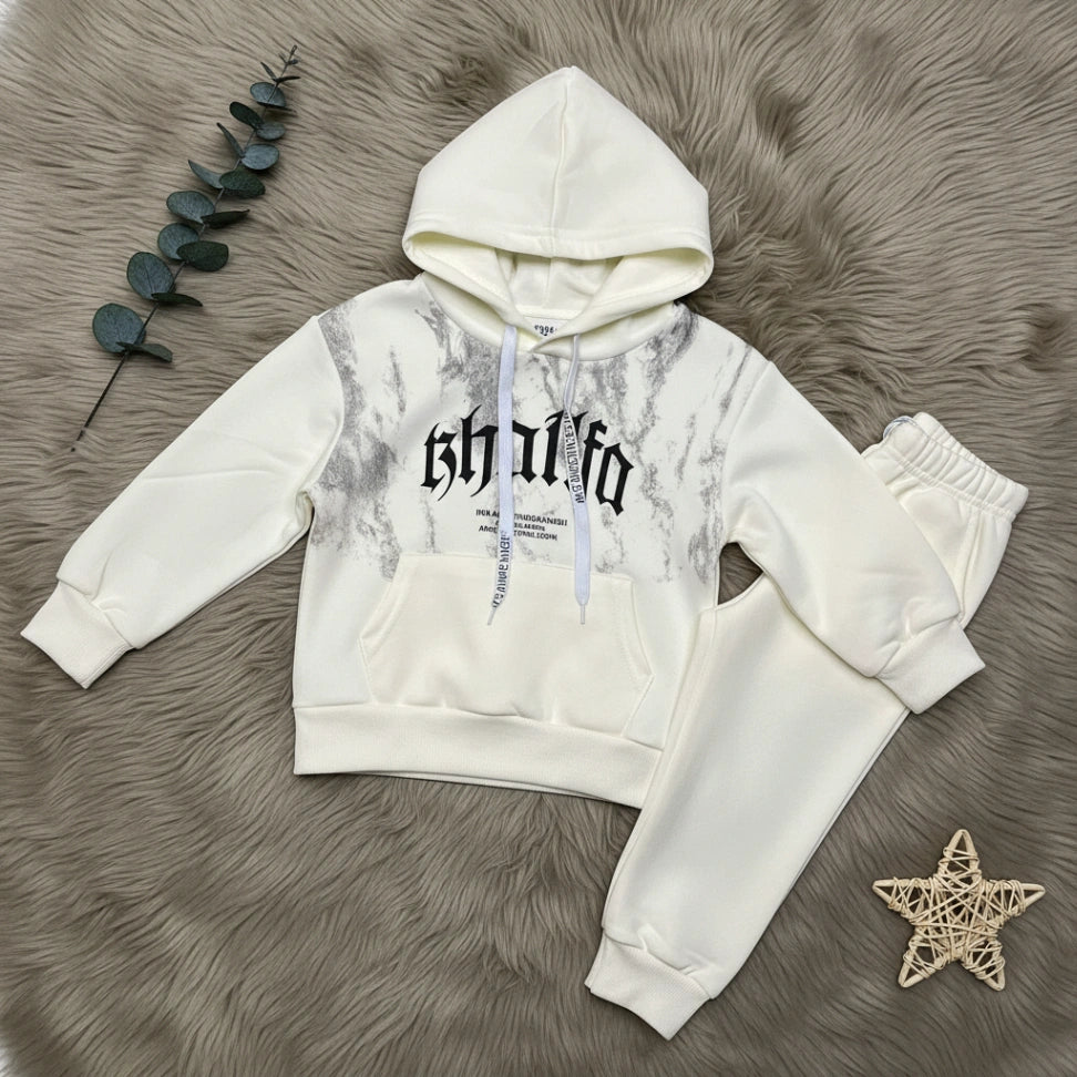 Khalfa Marble Hoodie Set Cream - Little Champs Pakistan