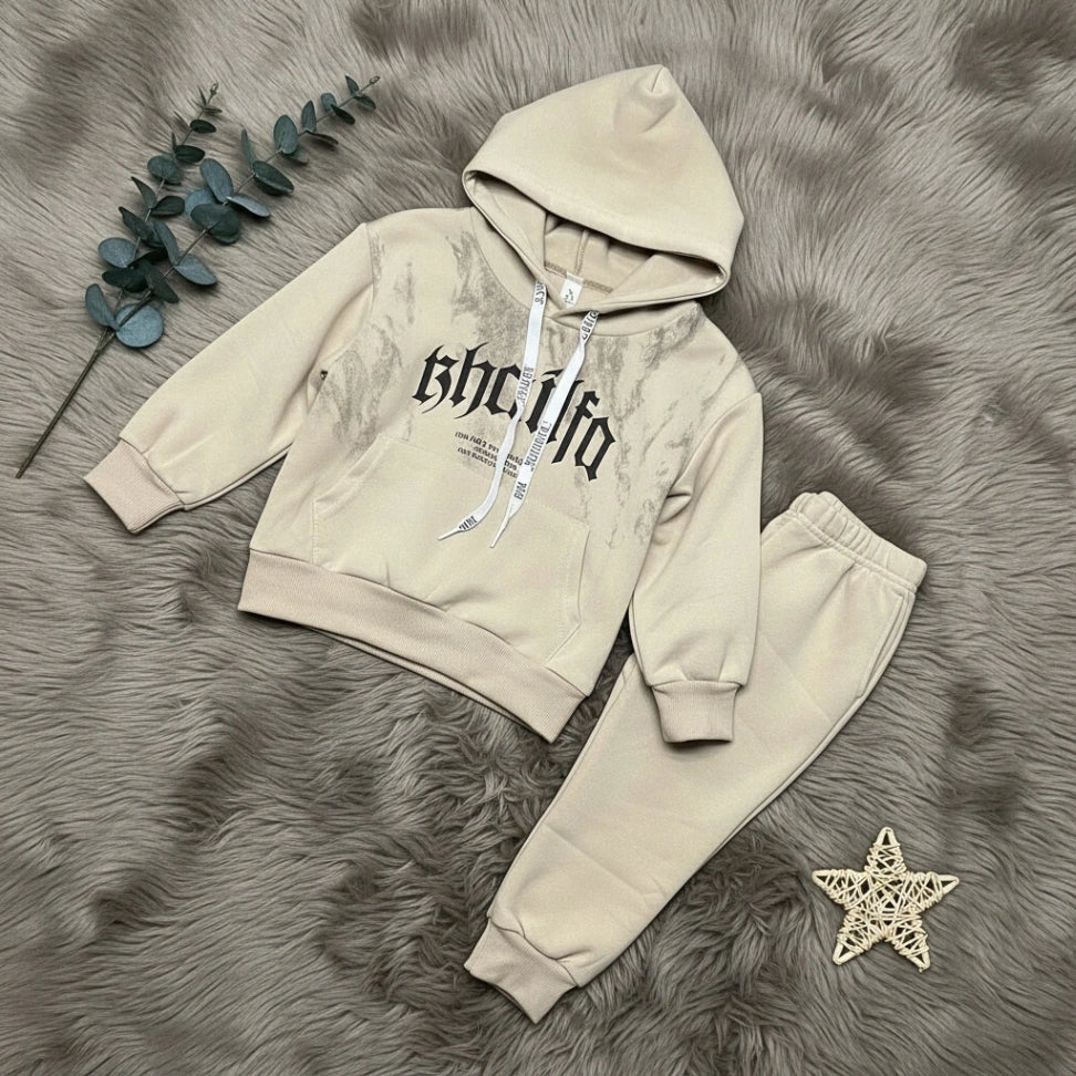 Khalfa Marble Hoodie Set - Beige