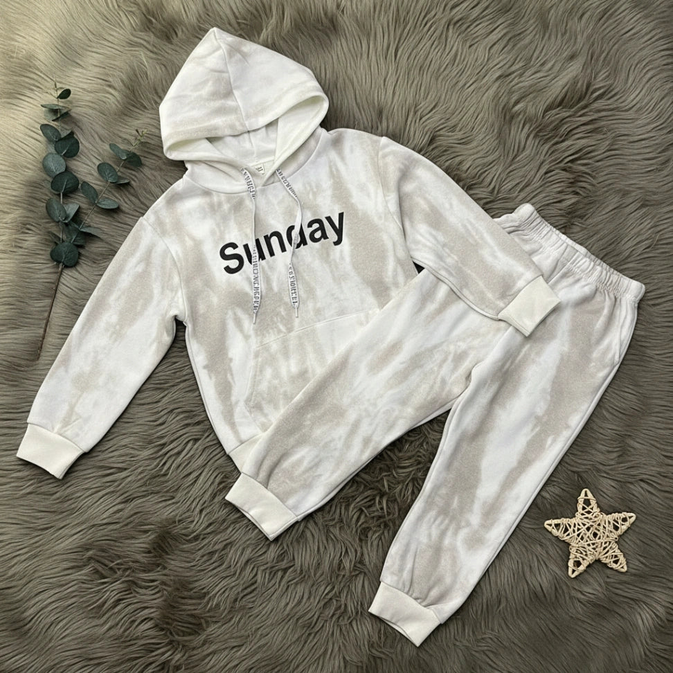 Sunday Tie-Dye Hoodie Set - White