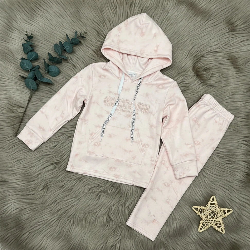 Marble Tie-Dye Hoodie Set - Pink - Little Champs Pakistan