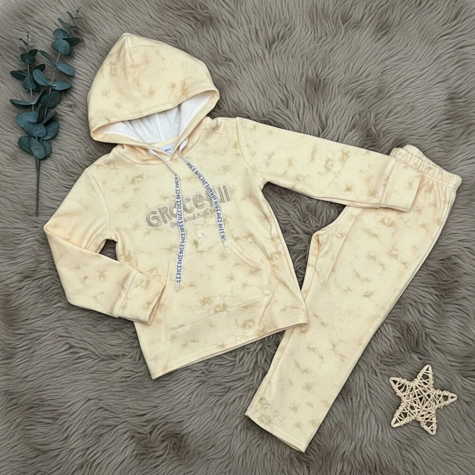 Marble Tie-Dye Hoodie Set - Cream - Little Champs Pakistan