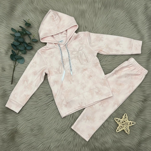 Bow Print Hoodie Set - Pink - Little Champs Pakistan