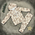 Bow Print Hoodie Set - Tan - Little Champs Pakistan