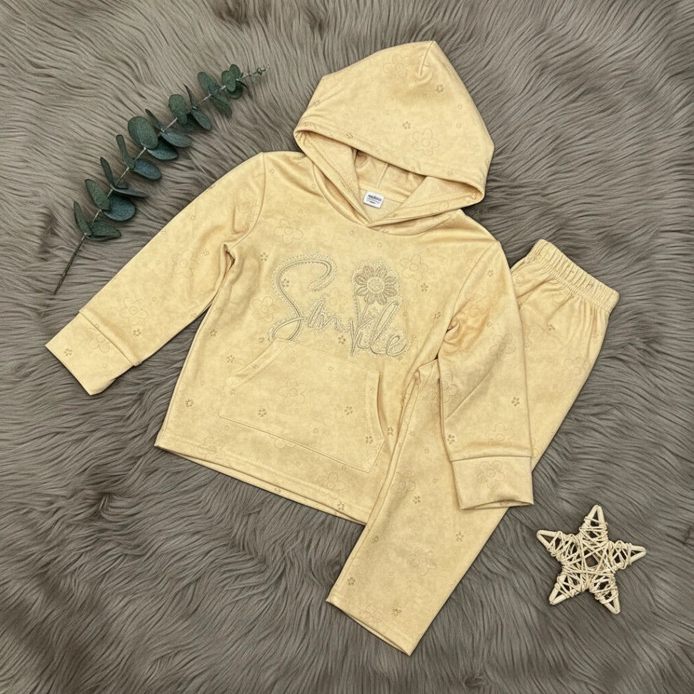 Smile Print Hoodie Set - Yellow - Little Champs Pakistan