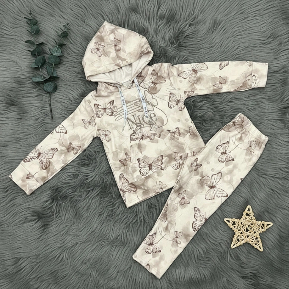Nice Butterfly Hoodie Set - Cream - Little Champs Pakistan