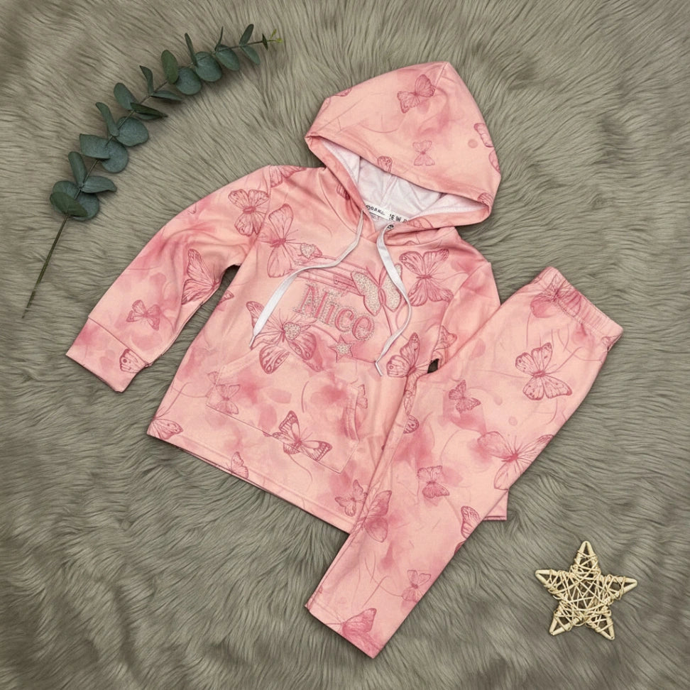 Nice Butterfly Hoodie Set - Pink - Little Champs Pakistan