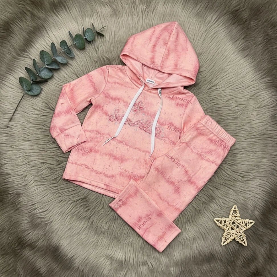 Sparkle Print Hoodie Set - Pink - Little Champs Pakistan