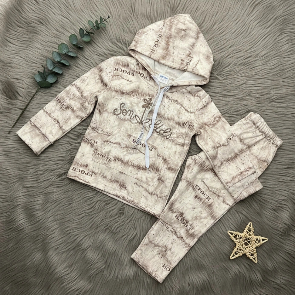 Sparkle Print Hoodie Set - Beige - Little Champs Pakistan