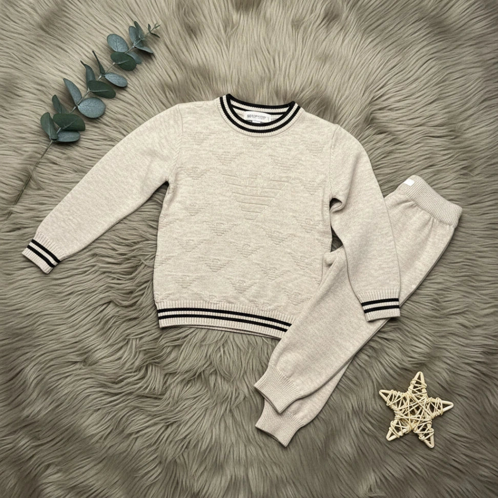 Emblem Knit Sweater Set - Beige - Little Champs Pakistan