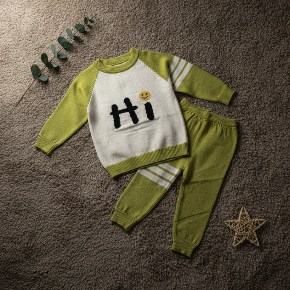 Hi Smiley Colorblock Sweater Set - Green - Little Champs Pakistan