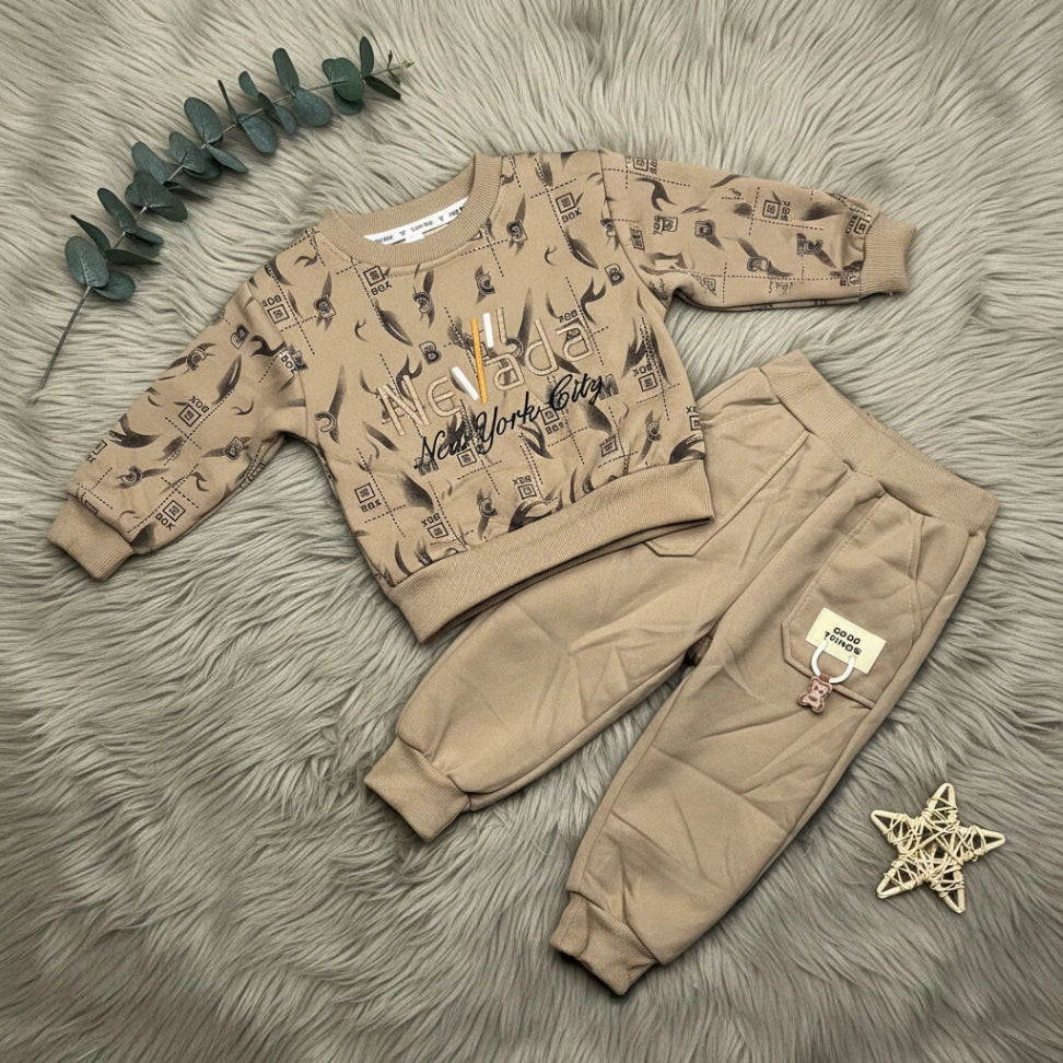 Nevada NYC Sweatshirt Set Beige - Little Champs Pakistan