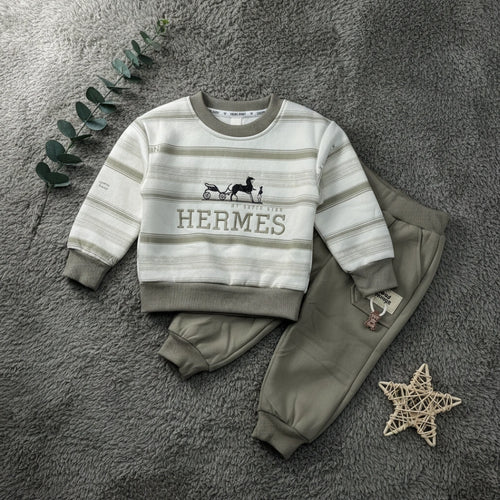 Hermes Stripe Sweatshirt Set Sage - Little Champs Pakistan