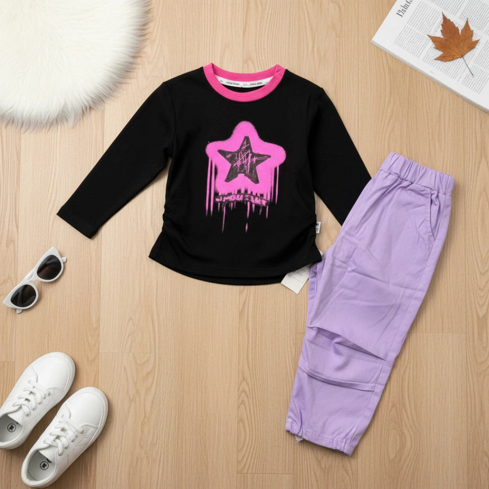 Star Graffiti Print Set - Black - Little Champs Pakistan