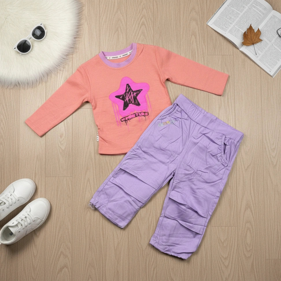 Star Graffiti Print Set - Coral - Little Champs Pakistan