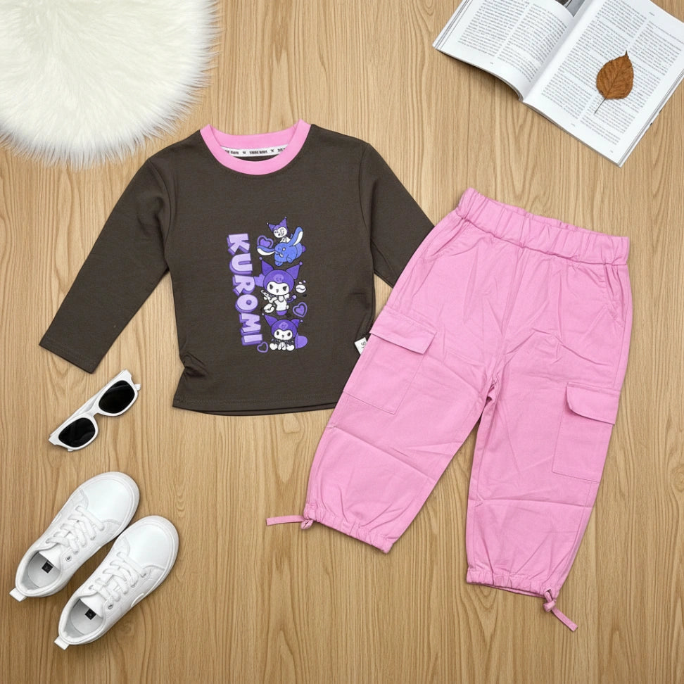 Kuromi Print Set - Olive - Little Champs Pakistan