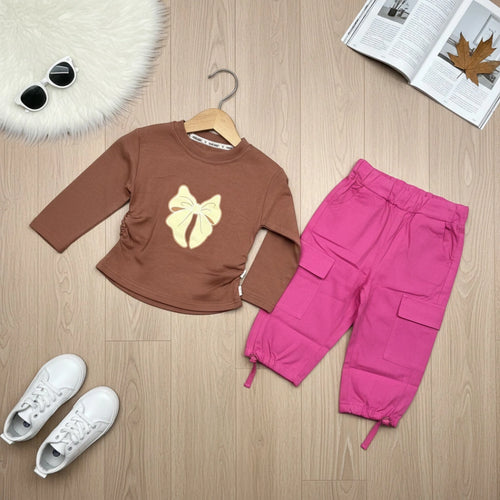 Bow Print Set - Brown - Little Champs Pakistan