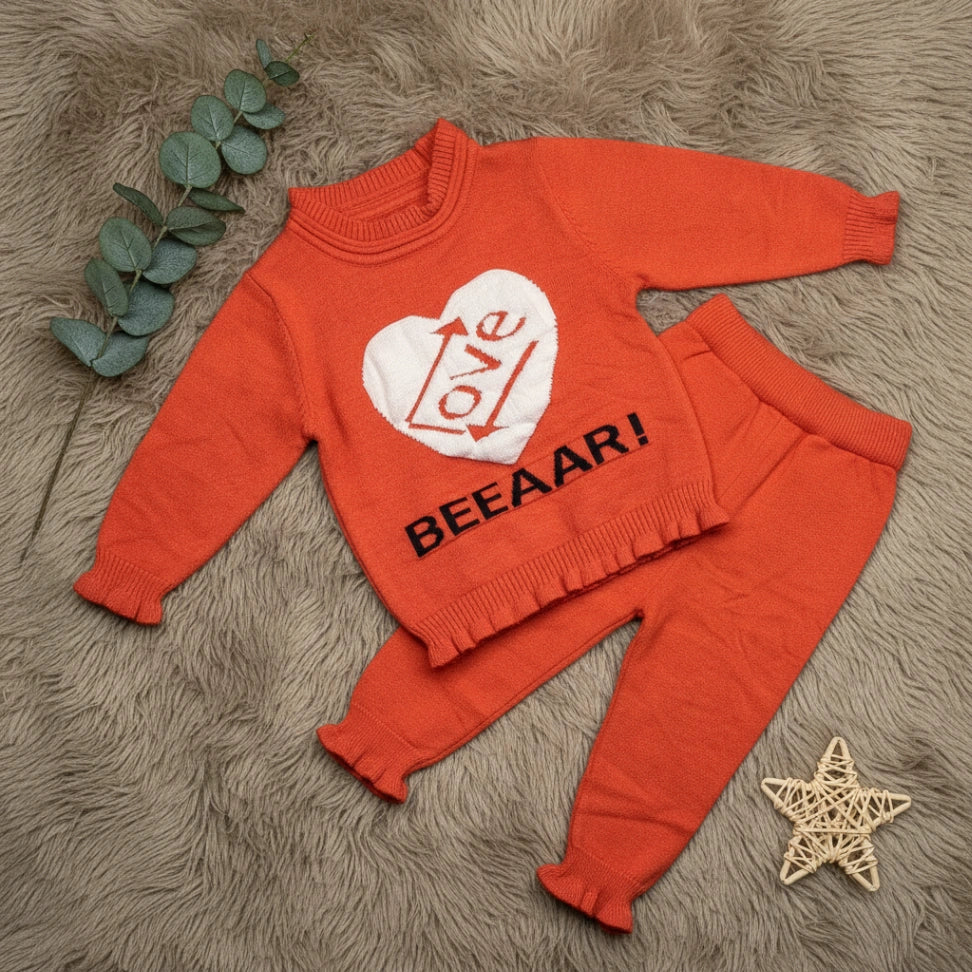 Love Bear Heart Print Set - Orange - Little Champs Pakistan