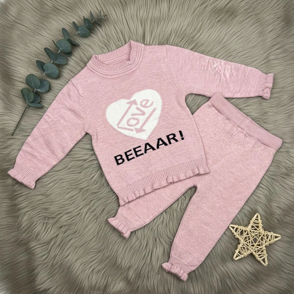Love Bear Heart Print Set - Dusty Rose - Little Champs Pakistan