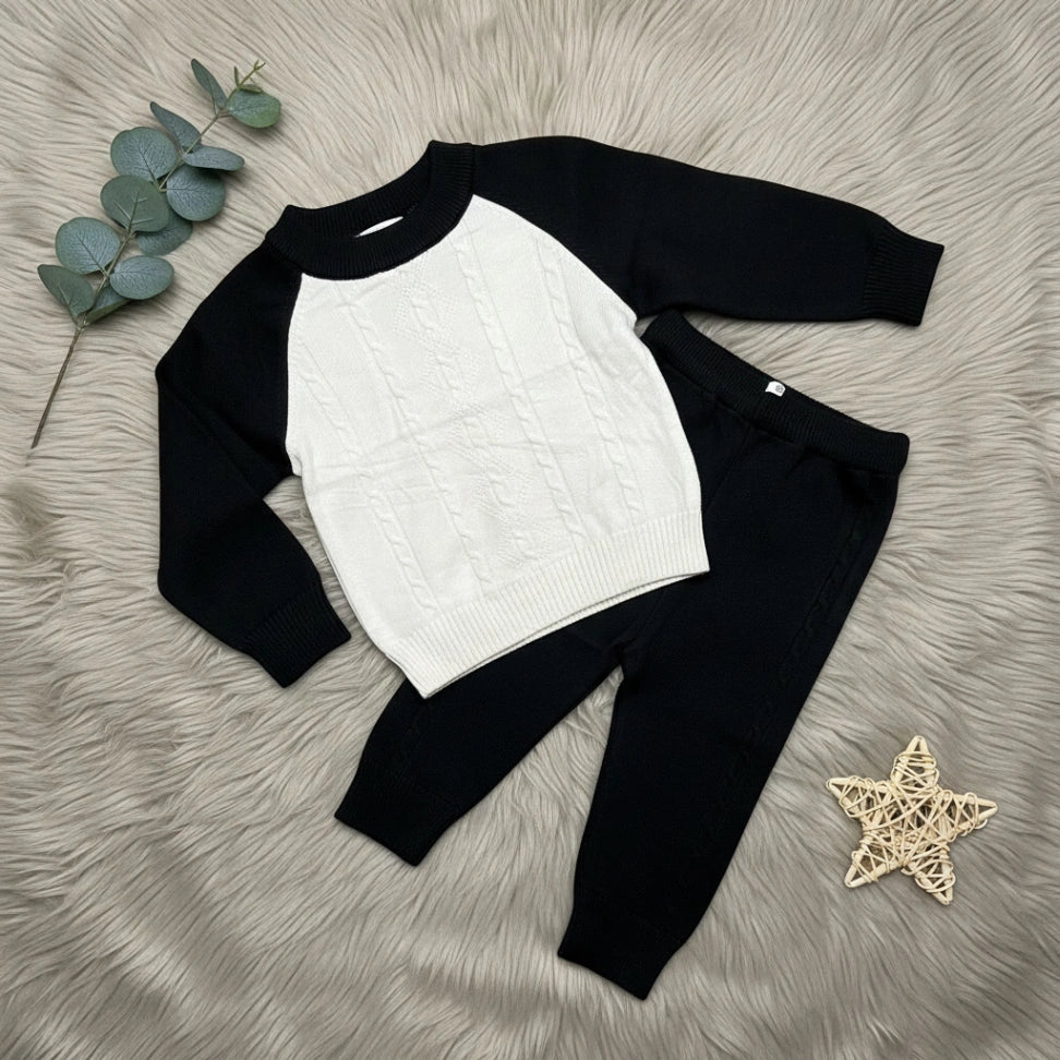 Raglan Cable Knit Set - Black - Little Champs Pakistan