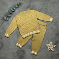 Striped Cuff Cable Knit Set - Mustard - Little Champs Pakistan