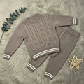 Striped Cuff Cable Knit Set - Taupe - Little Champs Pakistan