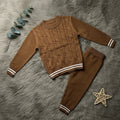 Striped Cuff Cable Knit Set - Brown - Little Champs Pakistan