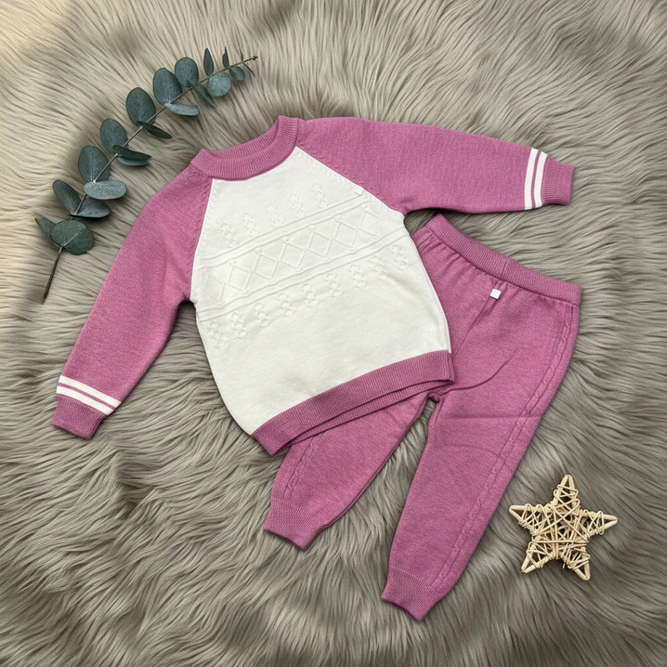 Raglan Diamond Knit Set - Mauve - Little Champs Pakistan