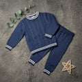 Striped Cuff Cable Knit Set - Navy - Little Champs Pakistan