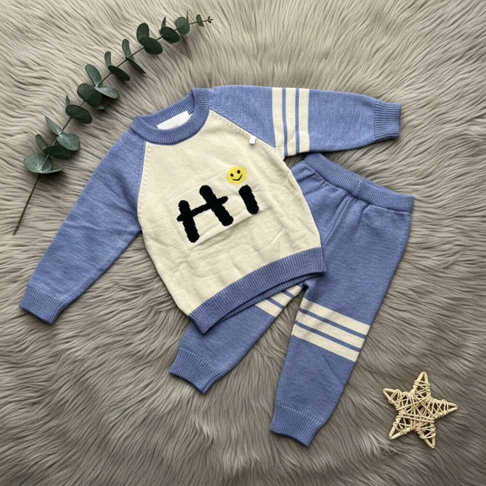 Hi Smiley Colorblock Sweater Set - Blue - Little Champs Pakistan