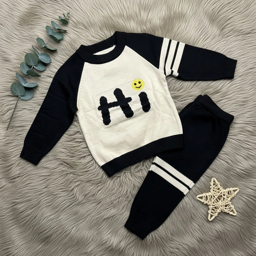 Hi Smiley Colorblock Sweater Set - Black - Little Champs Pakistan