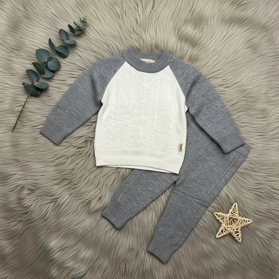 Raglan Cable Knit Set - Grey - Little Champs Pakistan