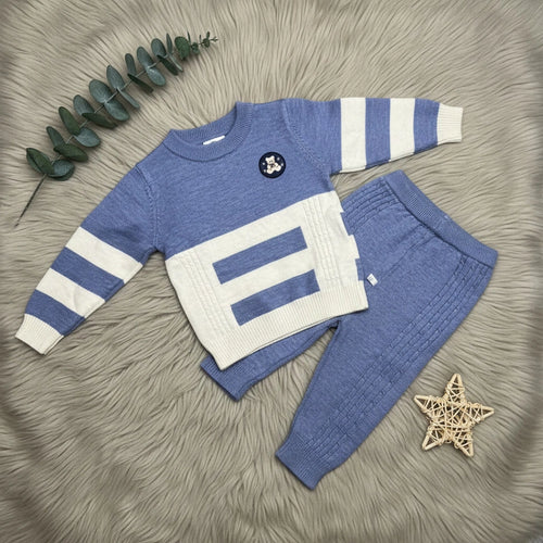 Bear Patch Colorblock Sweater Set - Blue - Little Champs Pakistan