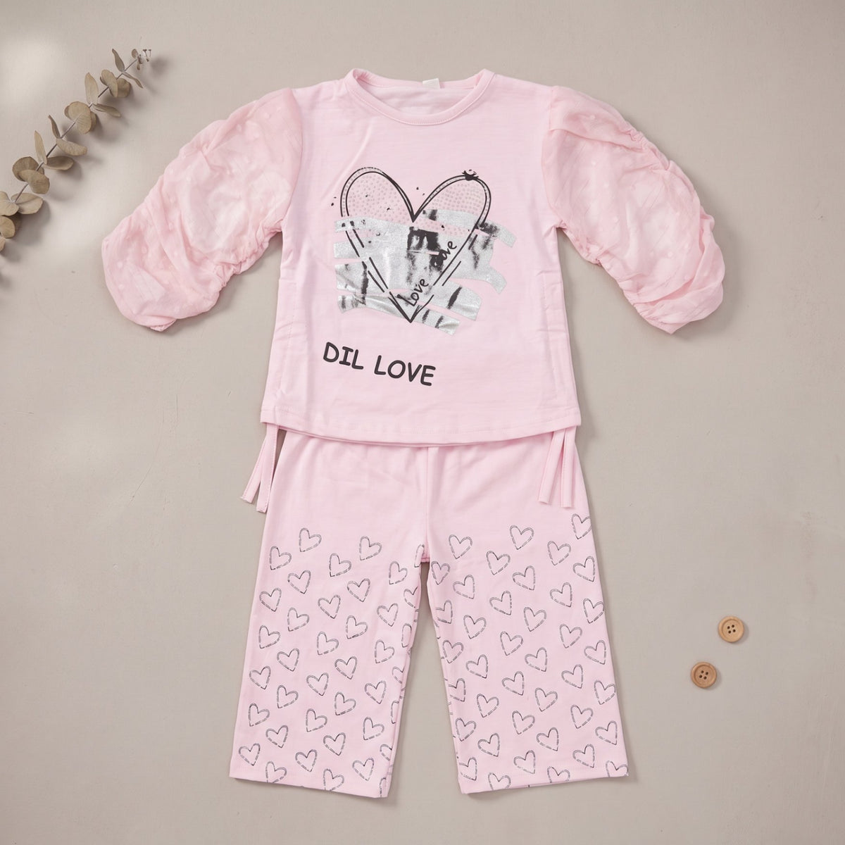 Pink Heart Puff Sleeve Suit